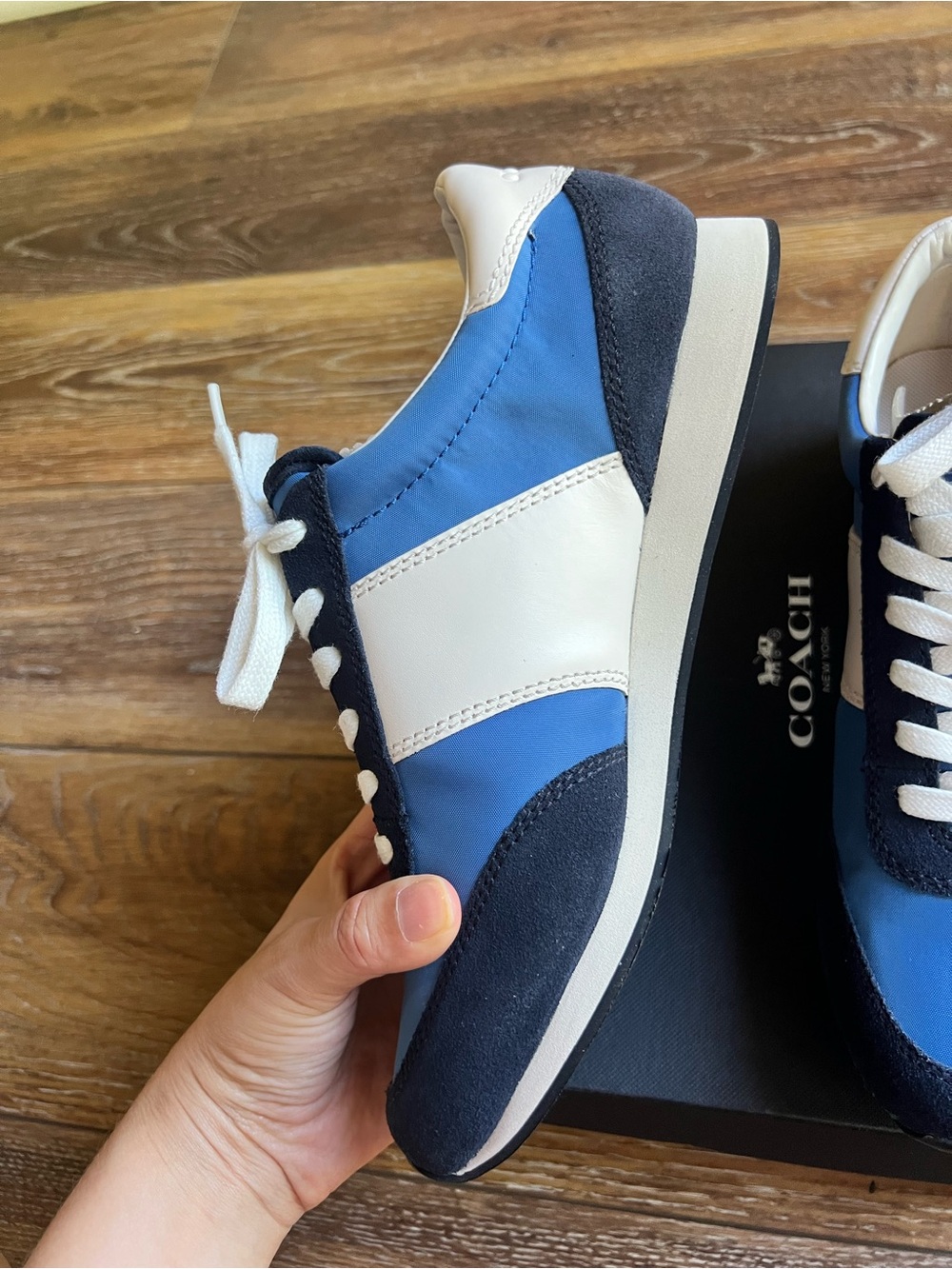 Coach Raylen Sneakers Blue White Nylon Suede Lace Up Shoes Women's 9.5 EUC - Picture 4 of 12